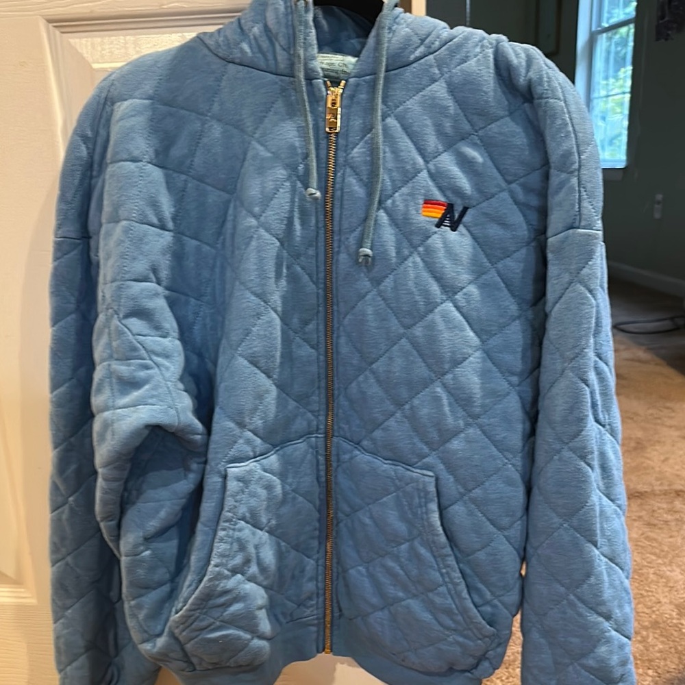 Aviator Nation Blue Quilted Bomber Jacket